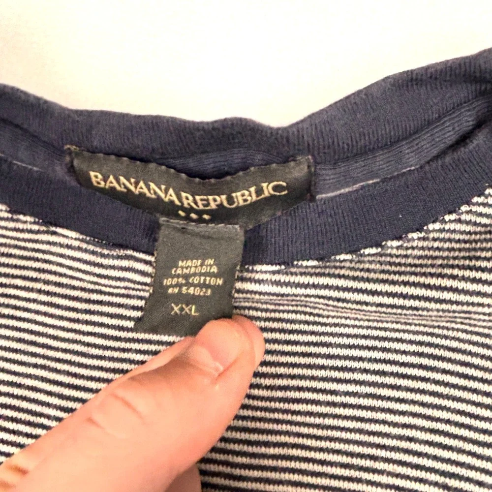 Banana Republic Long Sleeve Shirt Mens Size XXL‎ Black White Micro Stripes 2XL